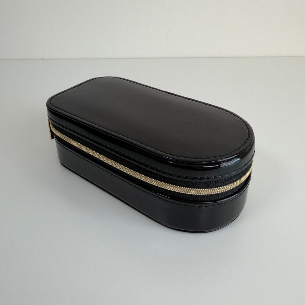 ANew Day Black Faux Leather Travel Jewelry Organizer Case Zip Storage Box Holder